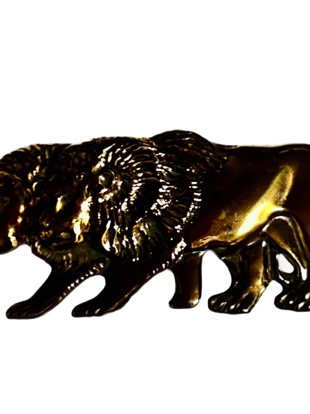 Vintage ~ Solid Gold Brass Double Lion Belt Buckle (4.5 x 2” in.)